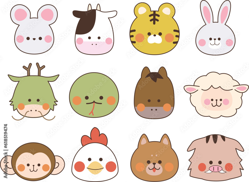 Obraz premium 干支のアイコンセット_主線あり