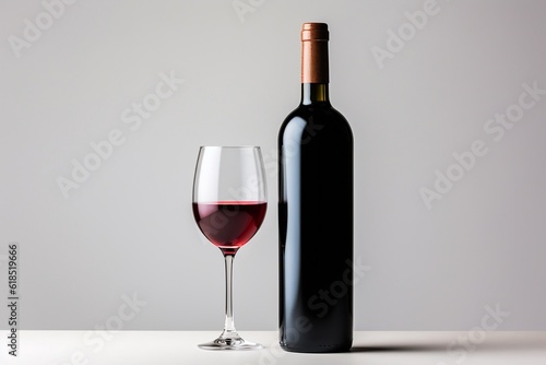 still life with a bottle of wine against dark background. bottle of wine. Wine Bottle Mock-Up - Blank Label. 3D Illustration. Copy space. generative AI