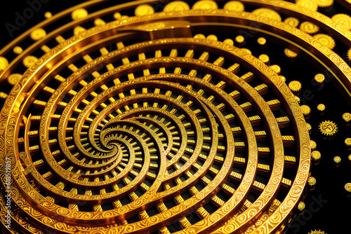 Abstract gold background  fantastic golden metal spiral pattern wallpaper.