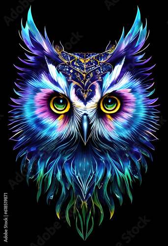 Owl king artictic design, magical and mysterious owl. Generative Ai.
