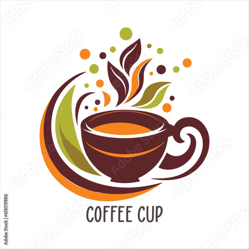 Coffee shop logo template, natural abstract coffee cup with steam, coffee house emblem, creative cafe logotype, modern trendy symbol design vector illustration isolated on white background sign.