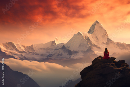 Hiking in the himalayas mountain valley landscape in Tibet and Nepal © Artofinnovation