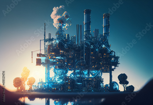 illustration of industry metallurgical plant smoke emissions outdoor . ai