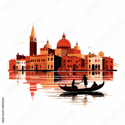 Illustration of the beautiful city of Venice. City of gondoliers, bridges, carnivals and love. Italy