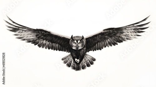 Flying owl with spread wings.