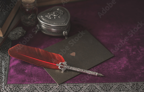 Illustration of witch altar. Concept of destiny and prediction. Magic and energy, wicca and pagan stuff. Alternative healing medicine 