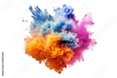 A colorful smoke explosion isolated on white background - Generative AI
