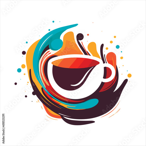 Coffee shop logo template, natural abstract coffee cup with steam, coffee house emblem, creative cafe logotype, modern trendy symbol design vector illustration isolated on white background sign.