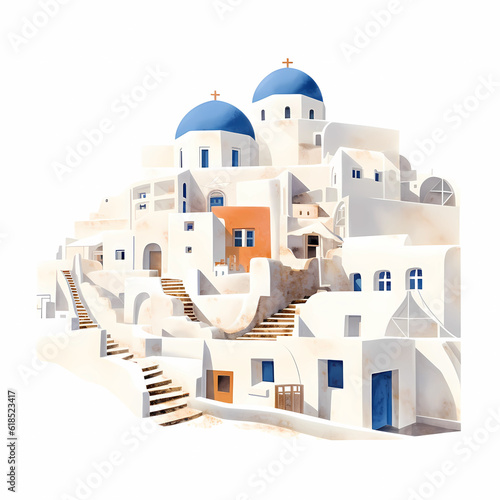 Illustration of a beautiful view of a greek village, Greece