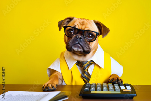 animal dog portrait business humor background finance yellow financial pet funny. Generative AI.