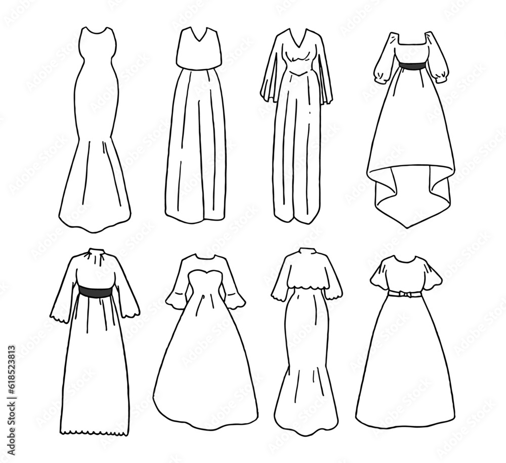 Naklejka premium 白のカラードレスのイラストセット