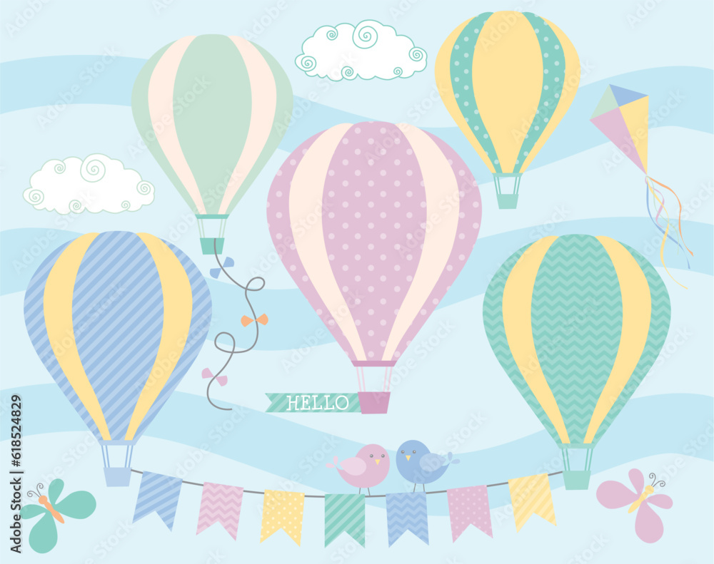 Hot Air Balloons, Pastel
