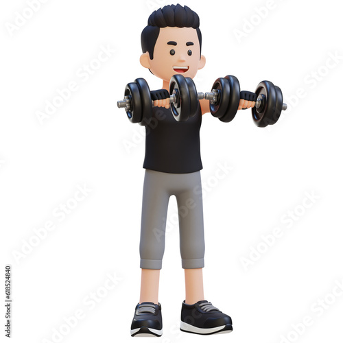 3D Sportsman Character Performing Dumbbell Front Raise