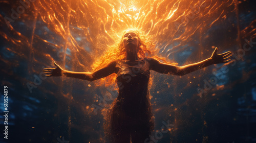 Woman plunging in to the pool of inner spirit connecting to the divine energy.