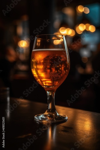 Close up glass of beer in Cozy Bar, generative AI