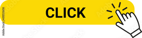 Click button, hand holding a yellow sign