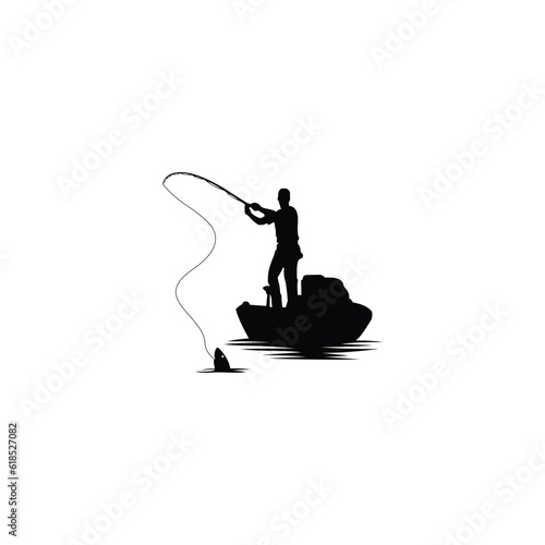 vector illustration silhouette of a person fishing on boat