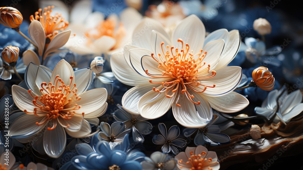 Close up of some blue and orange flowers , Background Image, HD