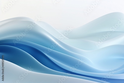 White and blue background with soothing abstract blue and white ribbon waves. Created using generative AI.	