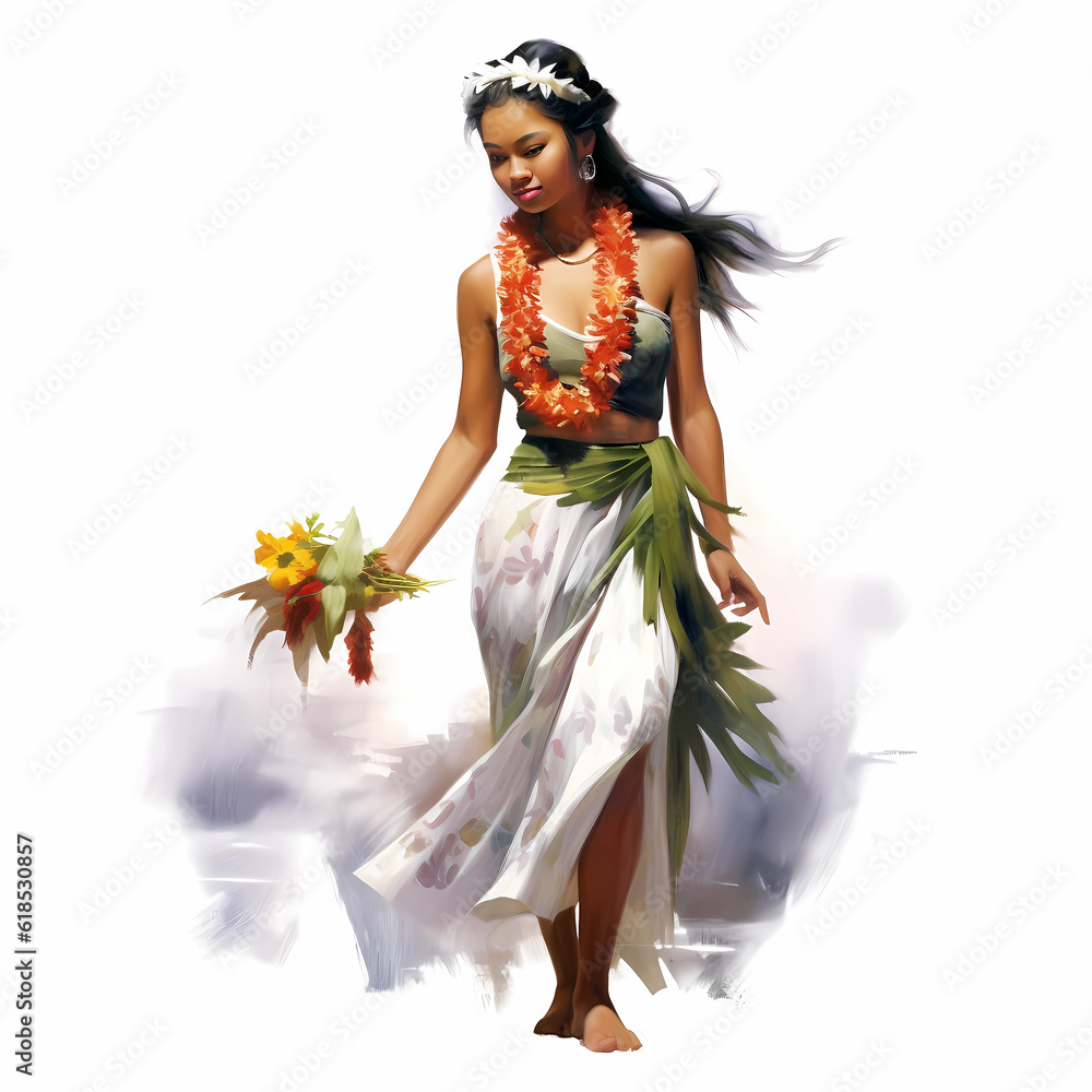 Illustration of traditional hawaiian lifestyle on an island, Hawaii, USA Illustration of traditional hawaiian lifestyle on an island, Hawaii, USA