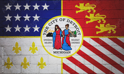 Flag of the city of Detroit painted on a wall photo