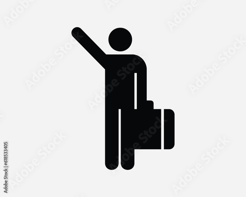Man Businessman Stopping Calling Taxi Cab Bus Raise Hand Gesture Stop Call Ride Street Black White Graphic Clipart Artwork Symbol Sign Icon Vector EPS
