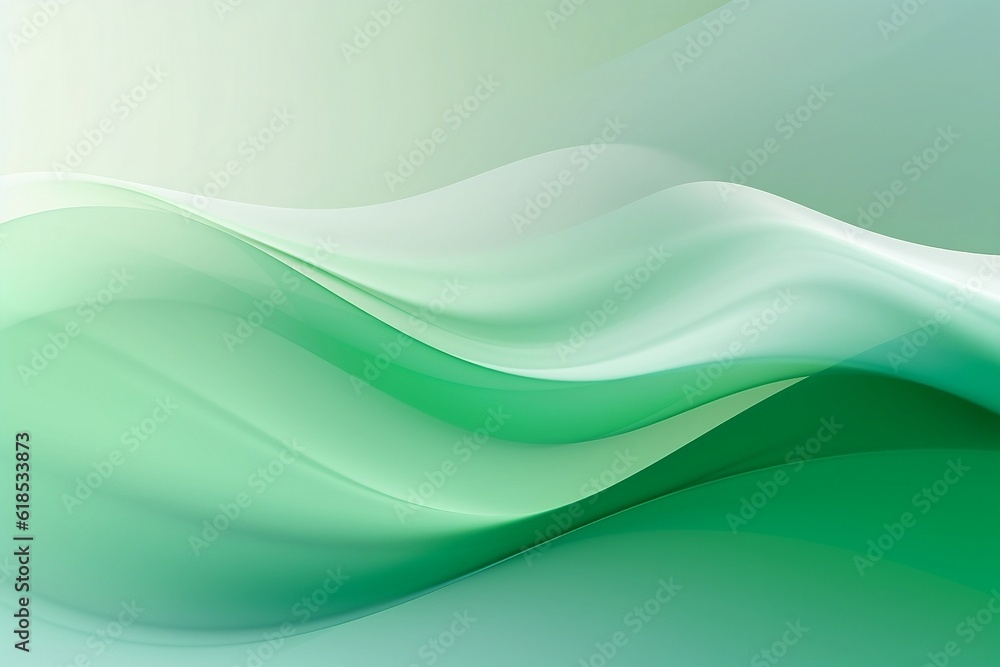 Obraz premium Green background with soft and soothing abstract green and white ribbon waves. Created using generative AI.