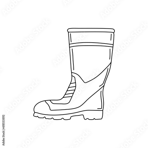 Doodle rubber boots isolated on a white background. Hand drawn,