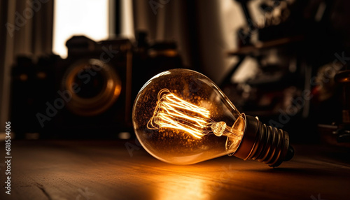 Bright ideas glowing from antique filament technology generated by AI