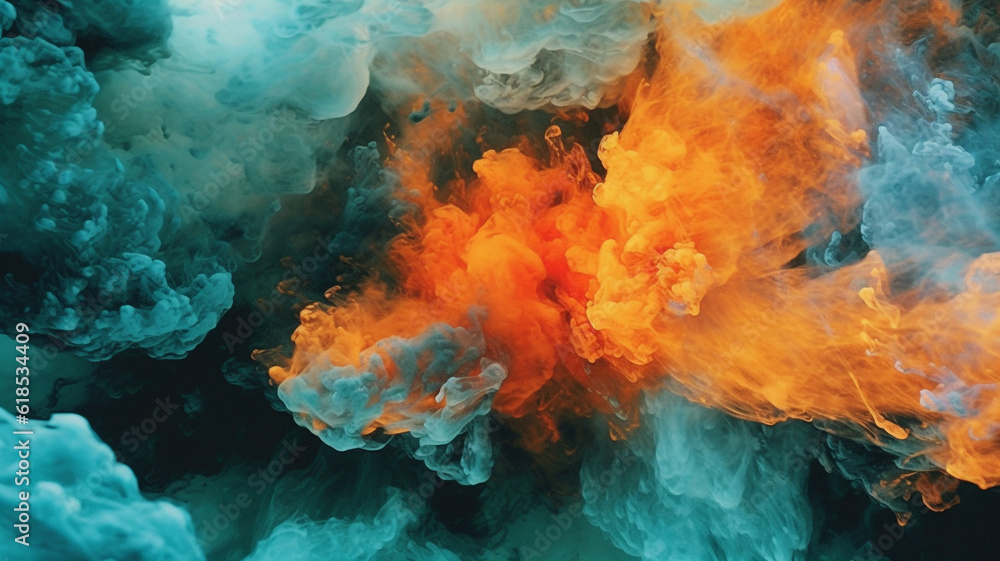 Closeup, powder and motion background in splash, explosion and mix for abstract, creative and Holi banner art. Ai generated, ink and mixing movement with vibrant color, dynamic effect and painting Closeup, powder and motion background in splash, explosion and mix for abstract, creative and Holi banner art. Ai generated, ink and mixing movement with vibrant color, dynamic effect and painting