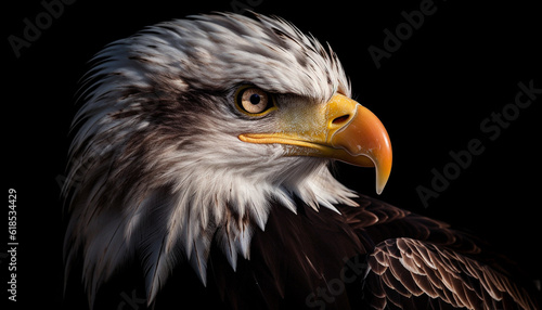 Majestic bald eagle flying with piercing stare generated by AI
