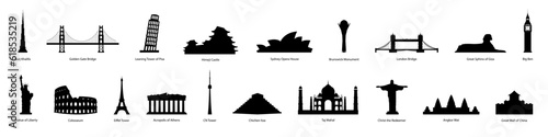 Landmarks of the world. Set of landmarks silhouettes. Vector photo