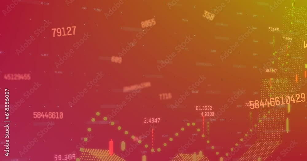 Animation of multiple graphs with changing numbers against abstract background Animation of multiple graphs with changing numbers against abstract background