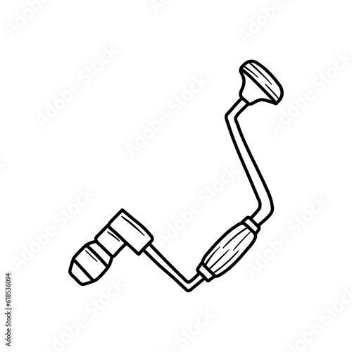 Hand drill icon in sketch style. Woodworking tool vector illustration.