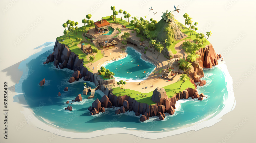 view of the island tropical resort ai gen isometric render