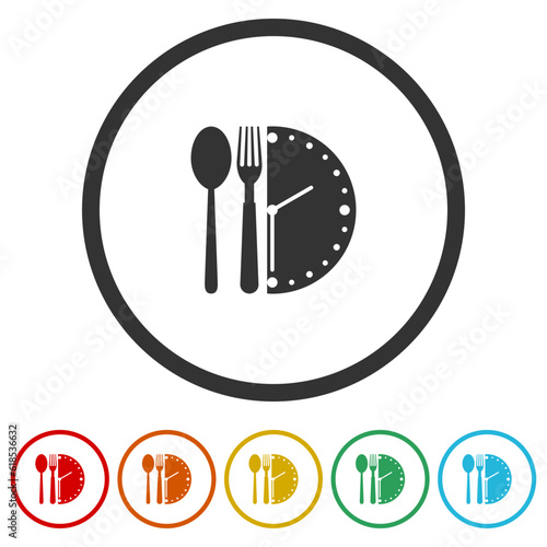  Food time logo design. Set icons in color circle buttons