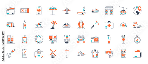 Set of Travel Icons for Web and Mobile. Light version. Vector Illustration
