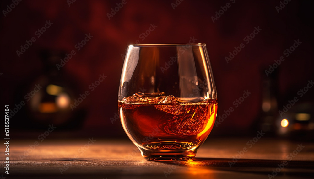 Luxury whiskey glass reflects golden elegance and wealth generated by AI Luxury whiskey glass reflects golden elegance and wealth generated by AI