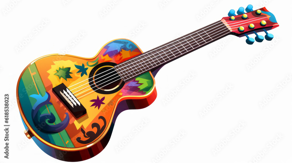 Colorful guitar instrument illustration isolated on white background