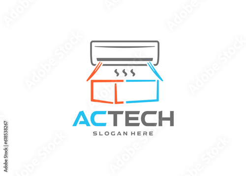 Air conditioning with waves of cold and warm air to control the temperature and climate in the room logo design. Maintaining comfortable air parameters, temperature and humidity in the house vector