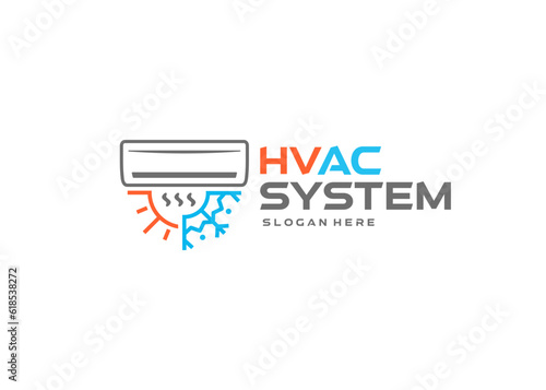 Air conditioning with waves of cold and warm air to control the temperature and climate in the room logo design. Maintaining comfortable air parameters, temperature and humidity in the house vector 