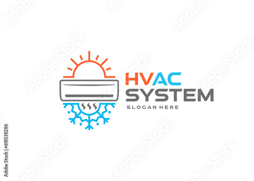 Air conditioning with waves of cold and warm air to control the temperature and climate in the room logo design. Maintaining comfortable air parameters, temperature and humidity in the house vector