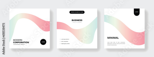 Minimalist editable social media post, square web banners for business, gradient wave, organic, elegant and clean templates for social networks, minimal design with place for text and photos