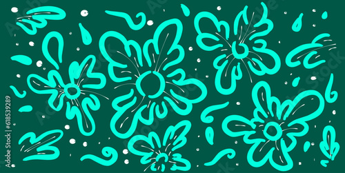 A simple hand-drawn tree root and leaf print. Bright abstract pattern for a stunning design