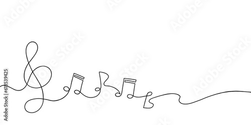 Foto Music notes continuous and treble clef one line drawing