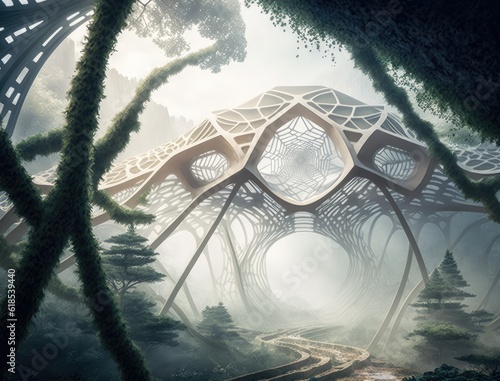 Ethereal Spiderweb Temple: A Futuristic Biophilic Design 