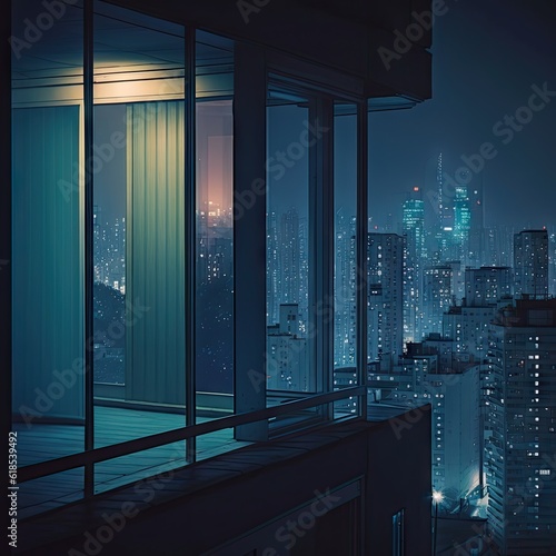 Tokyo Balcony: Illuminated Skyscrapers 