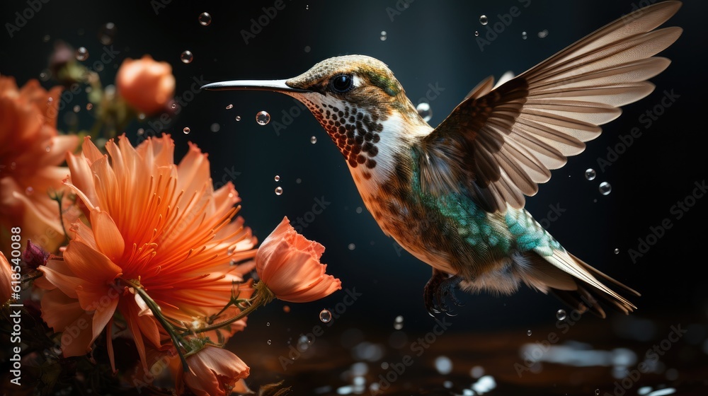 A hummingbird getting food from the flower, Wildlife scene from nature. A hummingbird getting food from the flower, Wildlife scene from nature.