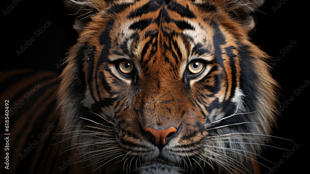 Naklejka premium Angry tiger,Sumatran tiger, Beautiful tiger portrait on black background.
