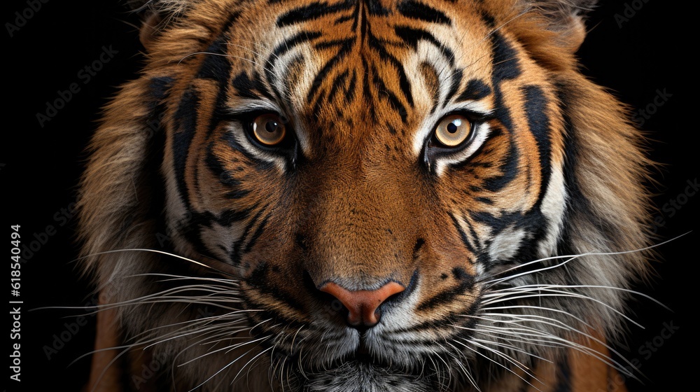 Fototapeta premium Angry tiger,Sumatran tiger, Beautiful tiger portrait on black background.